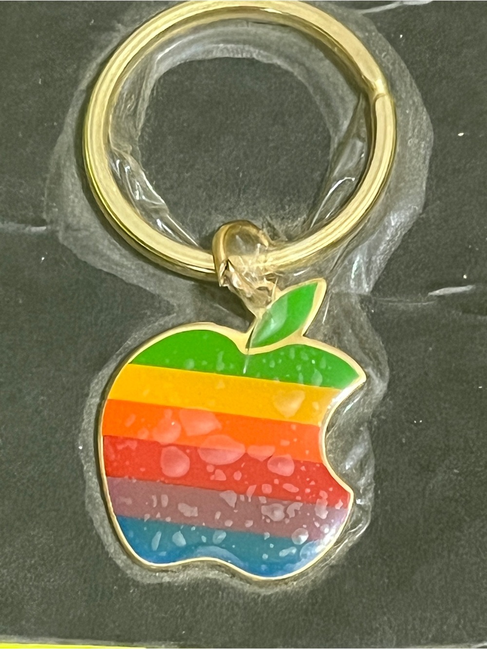Vintage Gold Rainbow Apple Logo Keychain - Multicolor